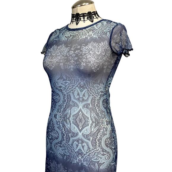 Amy Byer Vintage 90s USA Sheer Hippie Boho Fairy Lettuce Hem Short Sleeve Dress - Picture 5 of 12